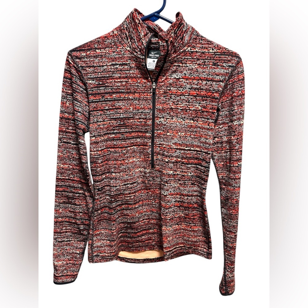 NIKE PRO DRI FIT RED BLACK AND WHITE QUARTER ZIP LONG SLEEVE TOP